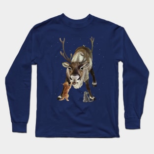 Reindeer and Kittens in the snow Long Sleeve T-Shirt